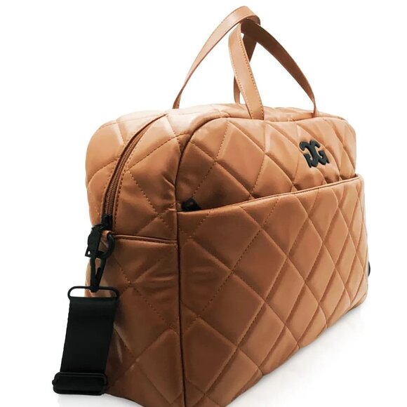 Gilda Paris NWT Quilted Weekender Bag Brown with Strap - Picture 2 of 3